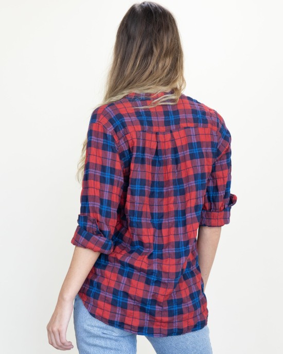 Monet Top Barn Red Plaid Crinkle no