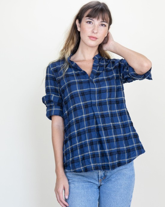 Monet Top Anchor Plaid Crinkle