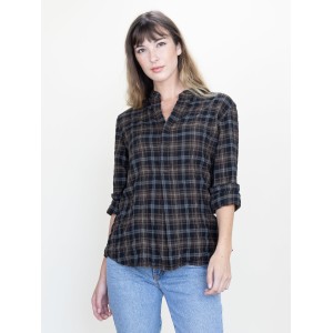 Monet Top Chestnut Plaid Crinkle