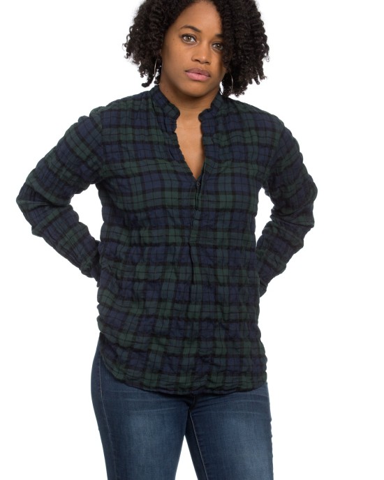 Monet Top Blackwatch Plaid Crinkle