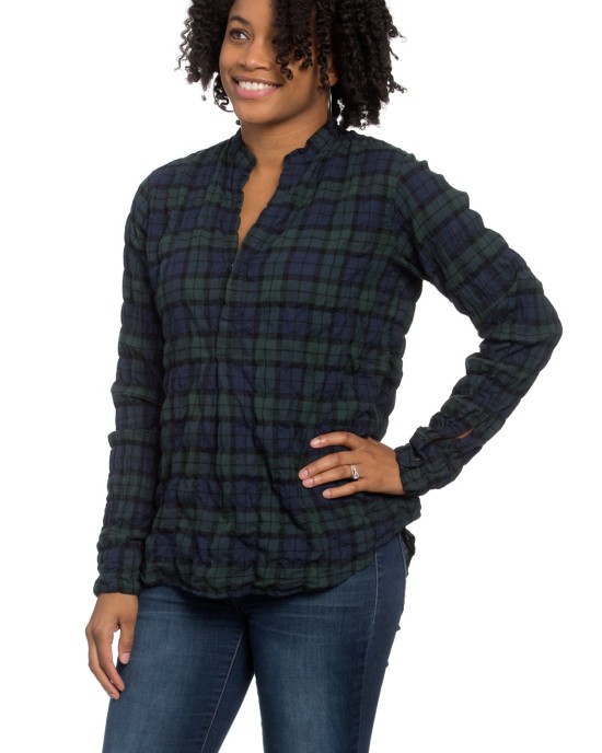 Monet Top Blackwatch Plaid Crinkle