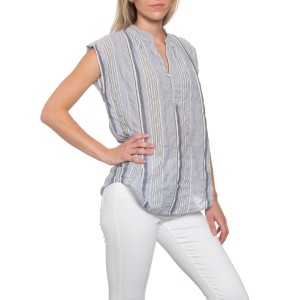 Montauk Top Blue Stripe Crinkle