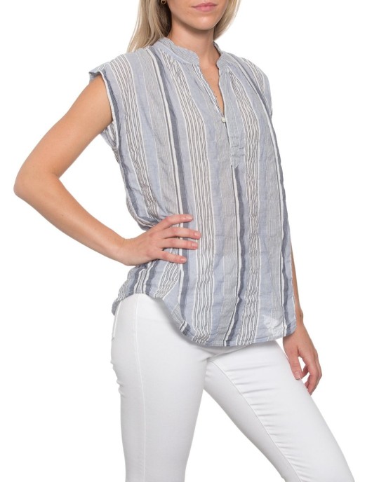 Montauk Top Blue Stripe Crinkle