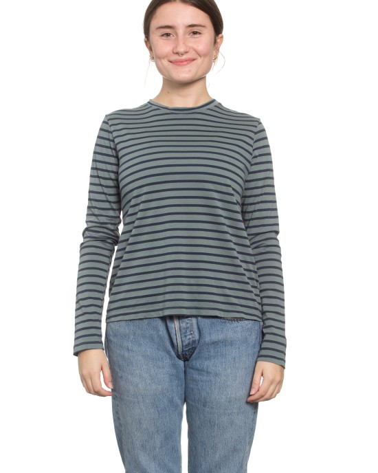 Classic Long Sleeve Stripe Tee in Moss