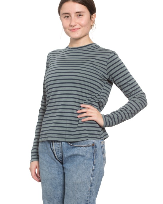 Classic Long Sleeve Stripe Tee in Moss