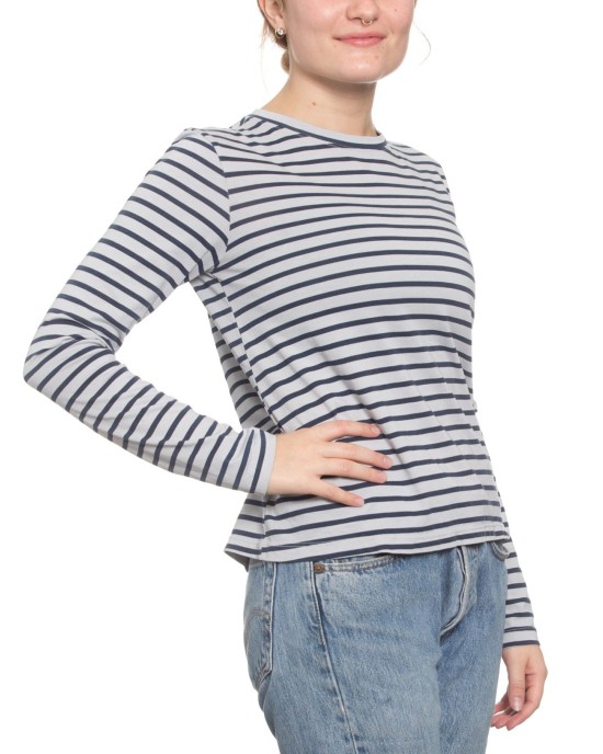 Classic Long Sleeve Stripe Tee in Pale Grey