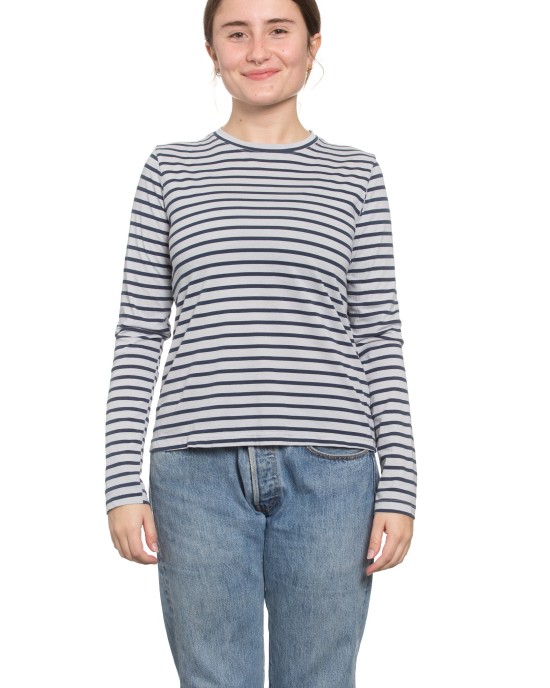 Classic Long Sleeve Stripe Tee in Pale Grey