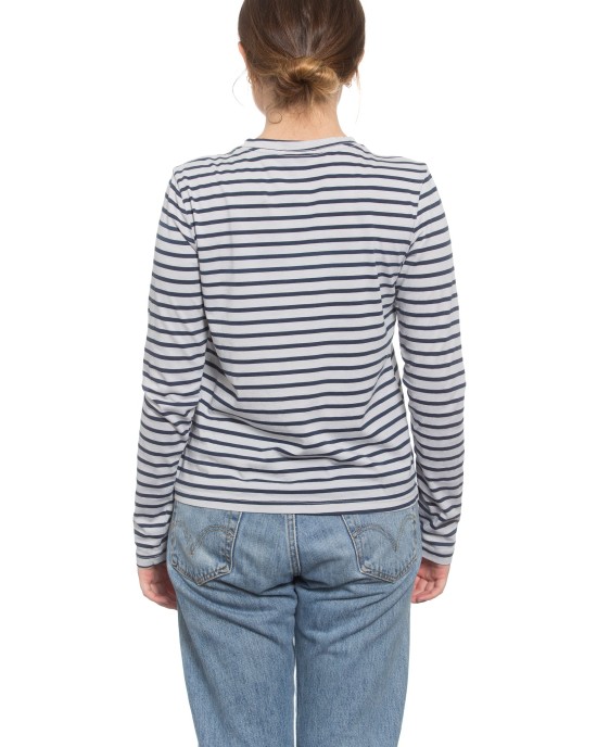 Classic Long Sleeve Stripe Tee in Pale Grey