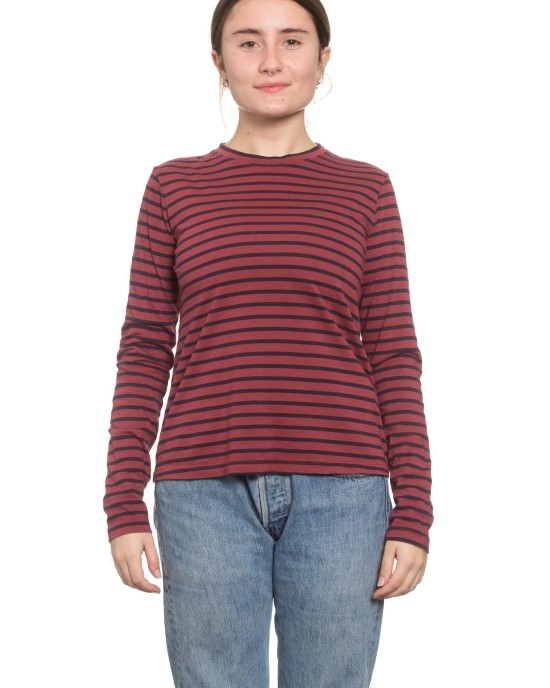 Classic Long Sleeve Stripe Tee in Crimson