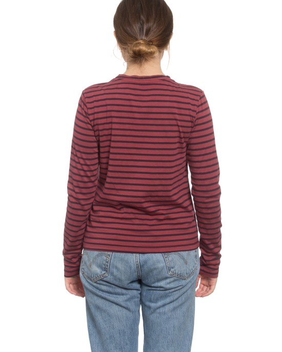 Classic Long Sleeve Stripe Tee in Crimson