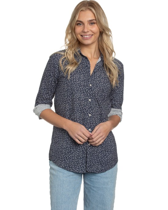 Summerland Shirt Navy Floral Poplin