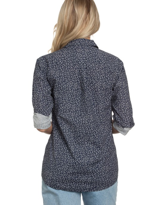 Summerland Shirt Navy Floral Poplin