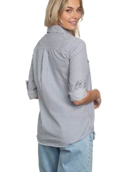 Western Shirt in White Blue Stripe Denim