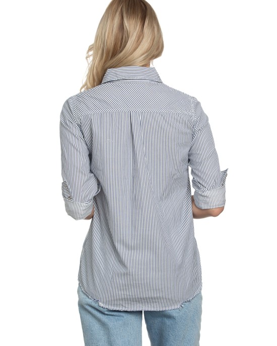 Western Shirt in White Blue Stripe Denim