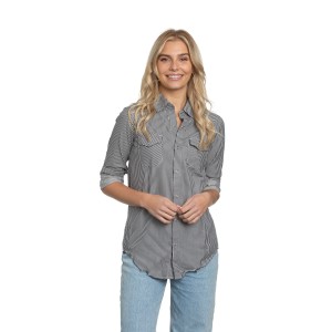 Western Shirt in Blue White Stripe Denim