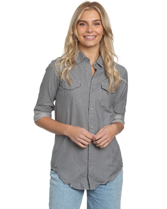 Western Shirt in Blue White Stripe Denim