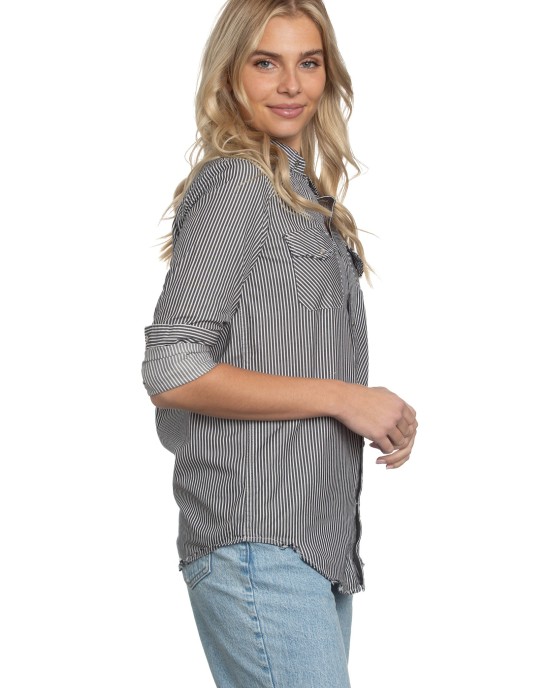 Western Shirt in Blue White Stripe Denim