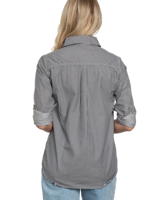 Western Shirt in Blue White Stripe Denim